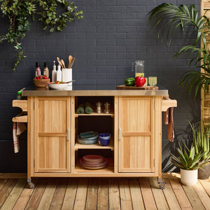 Cucina esterna in legno con maniglie e 7 vani portaoggetti, 130cm,