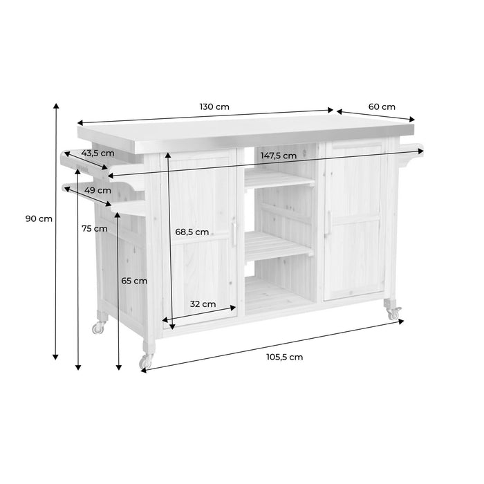 Cucina esterna in legno con maniglie e 7 vani portaoggetti, 130cm,
