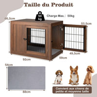 Gabbia per cani con 2 ante con serratura cuscino in lino mobili per cani in stile industriale 92 x 59 x 66,5 cm noce 20_0006490