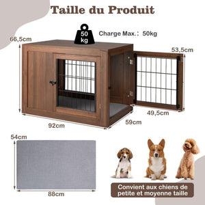 Gabbia per cani con 2 ante con serratura cuscino in lino mobili per cani in stile industriale 92 x 59 x 66,5 cm noce 20_0006490