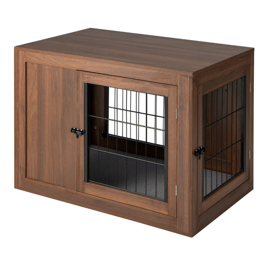 Gabbia angolare per cani 92 x 59 x 66 cm con 2 ante chiudibili a chiave design industriale atmosfera accogliente finitura noce 20_0020917