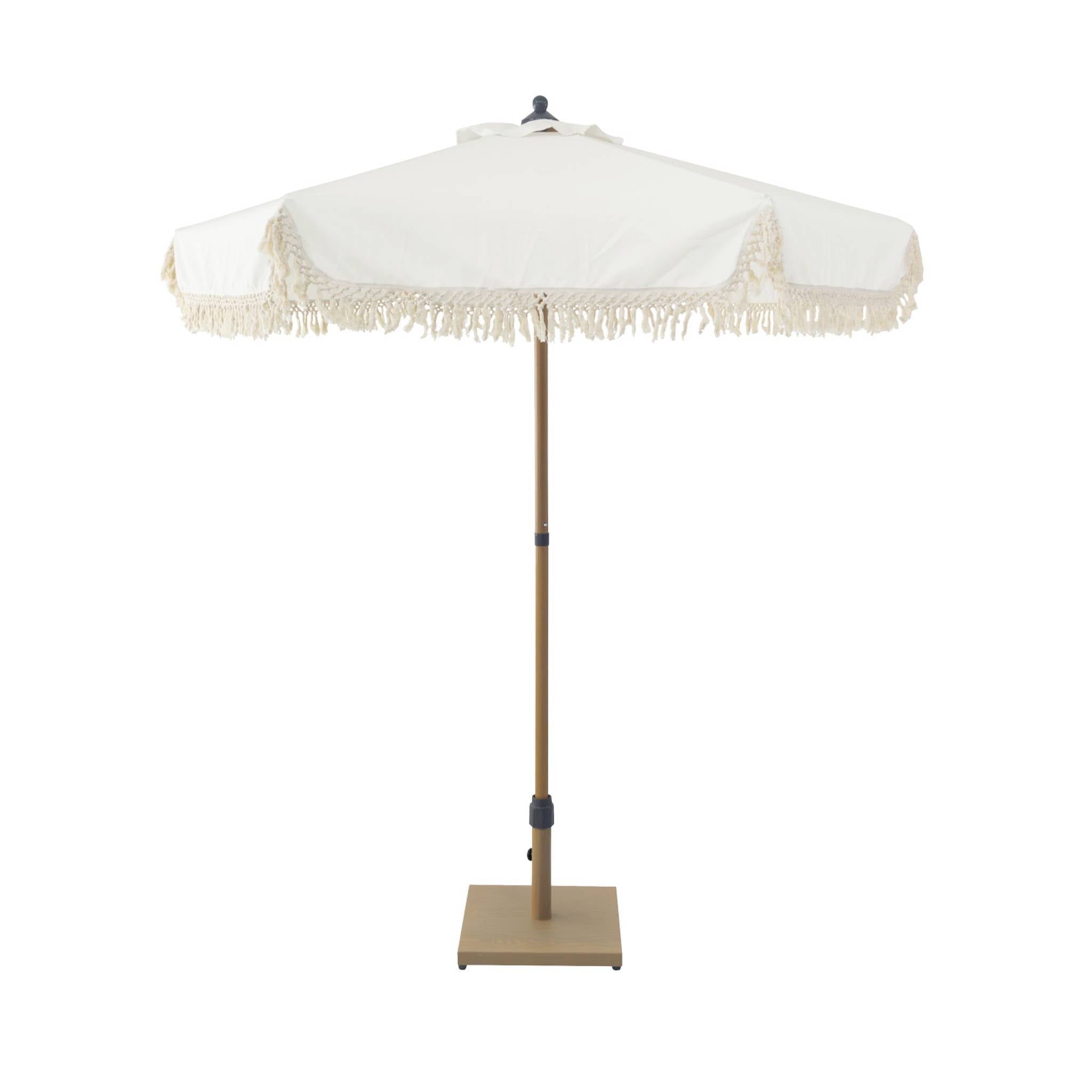 Ombrellone dritto con frange 2m, acciaio, beige