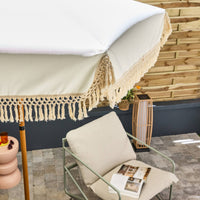 Ombrellone dritto con frange 2m, acciaio, beige