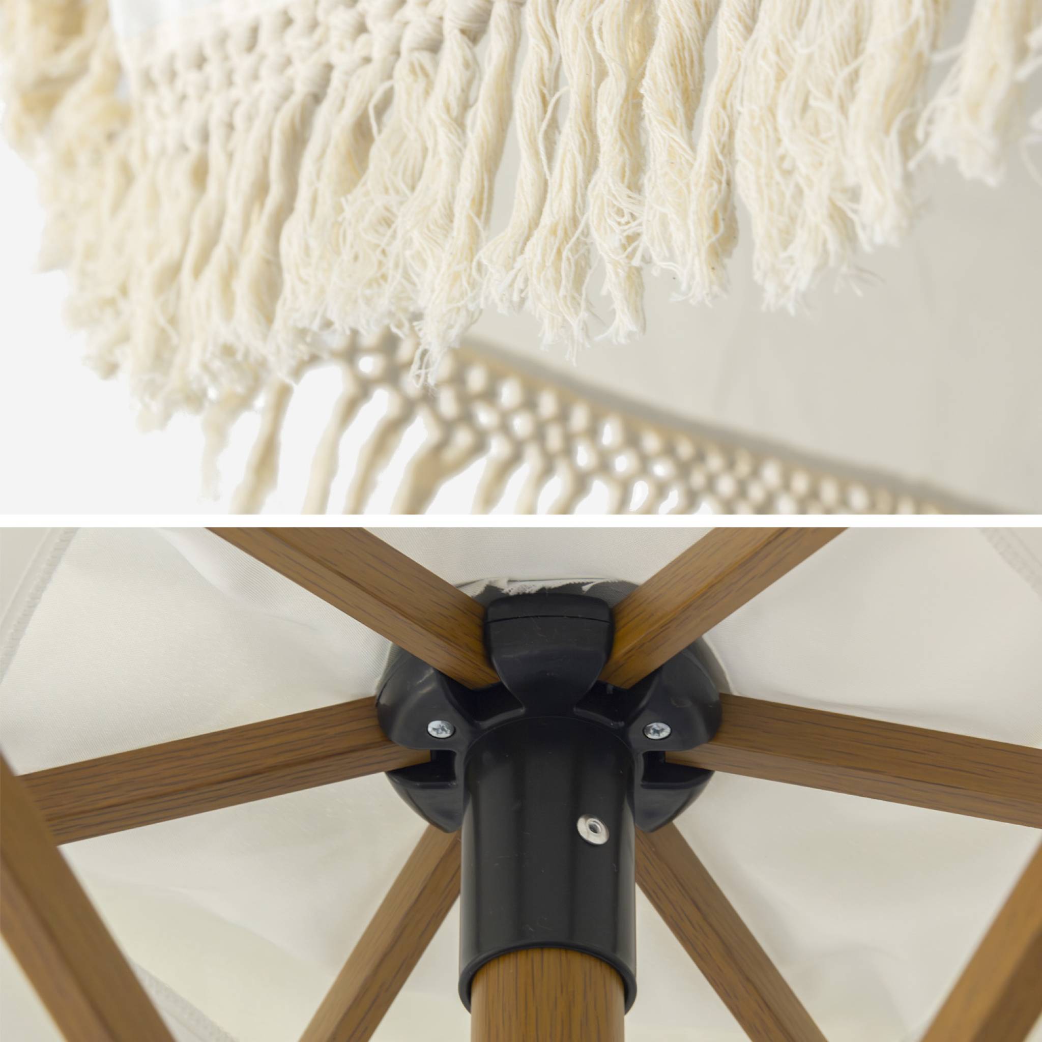 Ombrellone dritto con frange 2m, acciaio, beige