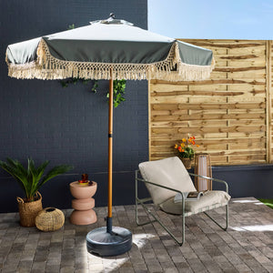 Ombrellone dritto con frange 2m, acciaio, verde kaki