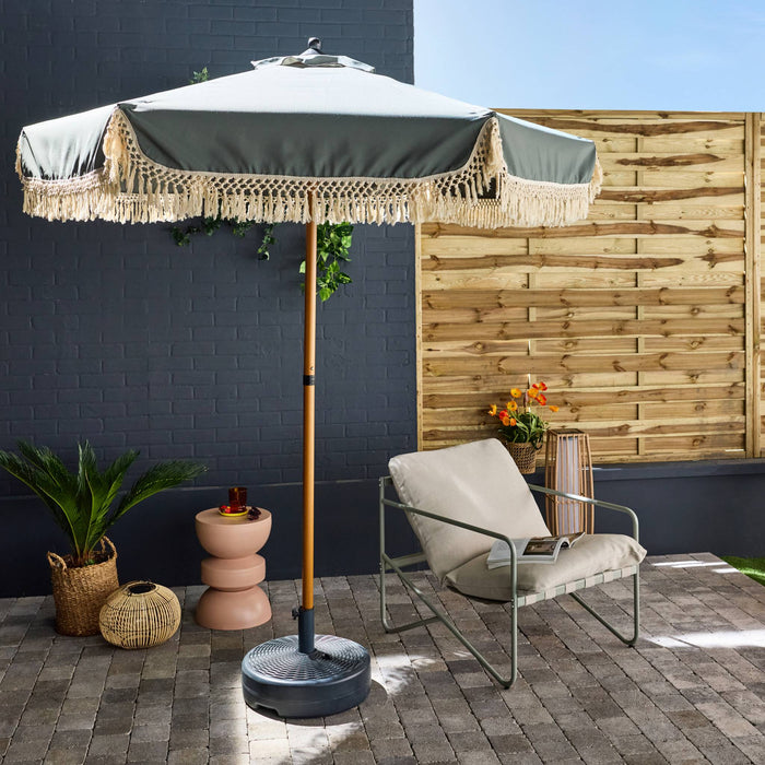 Ombrellone dritto con frange 2m, acciaio, verde kaki