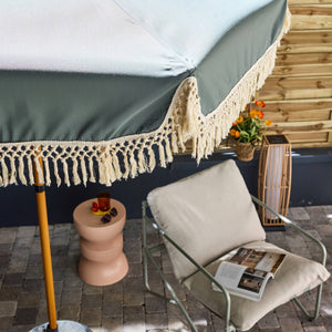 Ombrellone dritto con frange 2m, acciaio, verde kaki