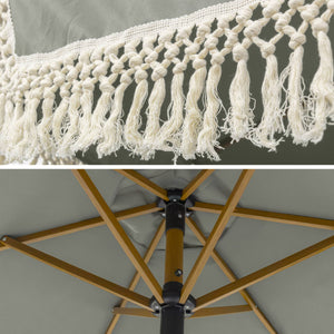 Ombrellone dritto con frange 2m, acciaio, verde kaki