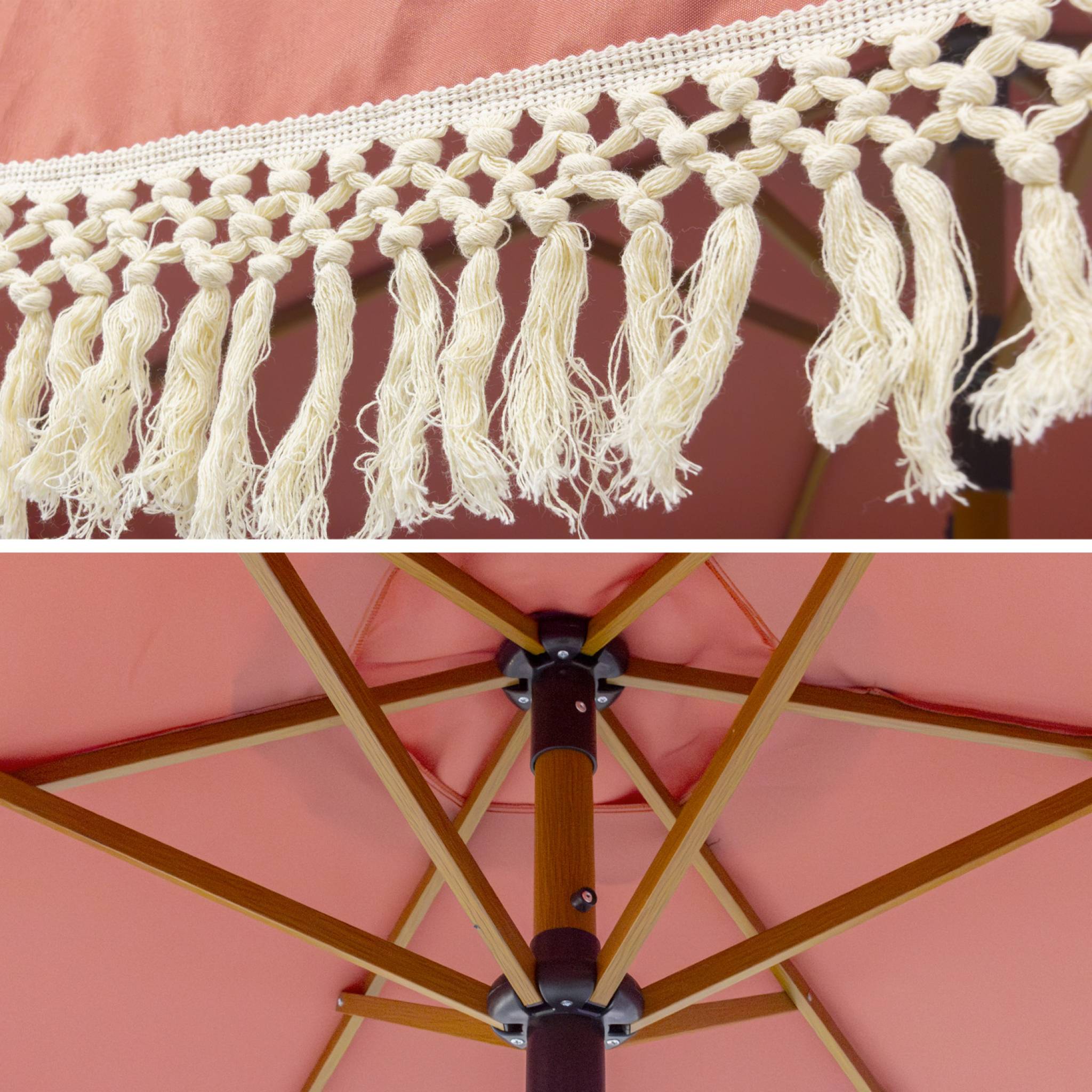 Ombrellone dritto con frange 2m, acciaio, terracotta