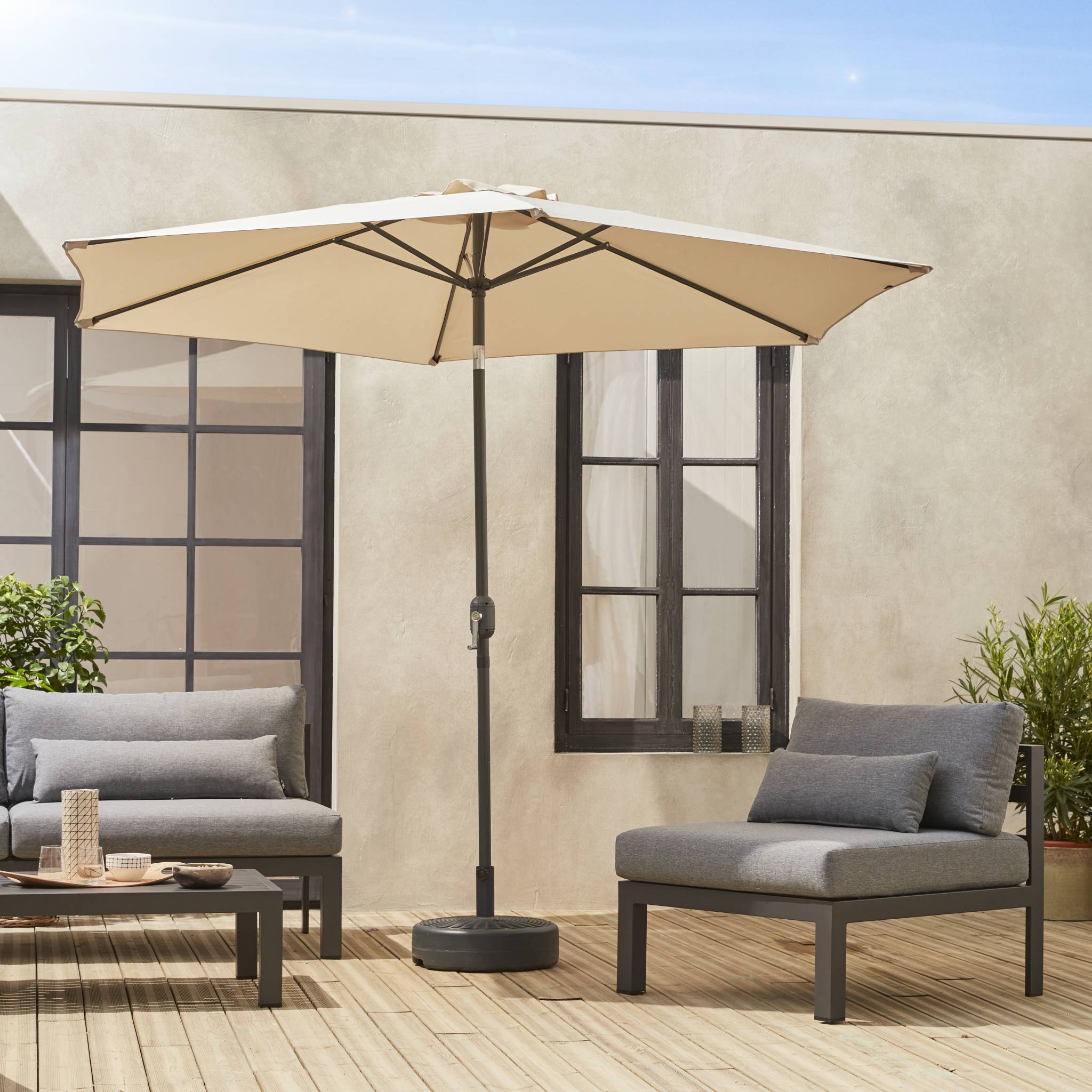 Ombrellone palo centrale  rotondo 300cm  in legno, sabbia