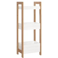 Mobiletto Bagno Multiuso, Scaffale da Bagno a 3 Ripiani Compatto in Legno MDF e Bambù, Bianco, 27.5x20.8x74cm