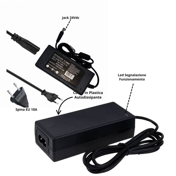 Optonica alimentatore led 24v per interni nero 3 anni di garanzia inclusa *** potenza 72w, confezione 1