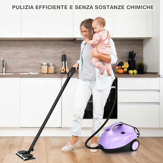 Pulitore a vapore con 19 accessori e serbatoio da 1,5 litri per pulizia tappeti, pavimenti, finestre 2000W Viola-Elettrodomestici pulizia