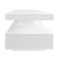 Tavolino da caffè bianco lucido con 4 inserti in vetro, 2 cassetti e 2 vani aperti, Bianco