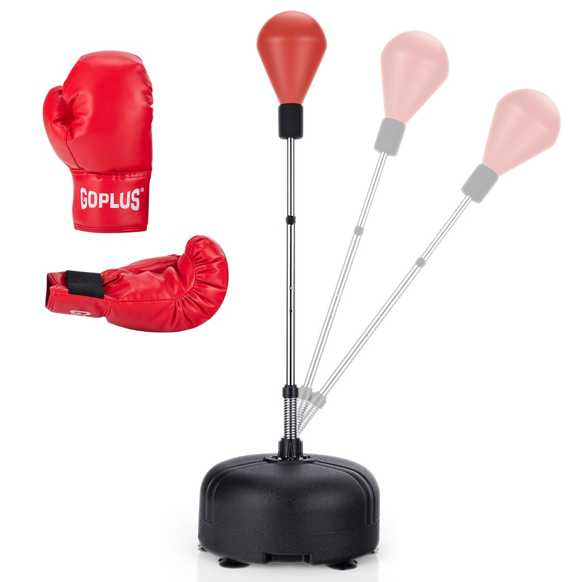 Punching ball per adulti e bambini con altezza regolabile in 4 posizioni, Sacco da boxe con supporto e guanti Rosso-Boxe