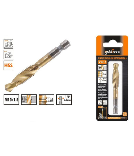 Punta Per Trapano M10x1.5mm In Titanio Hss Con Filettatura Metrica Metallo 57214         