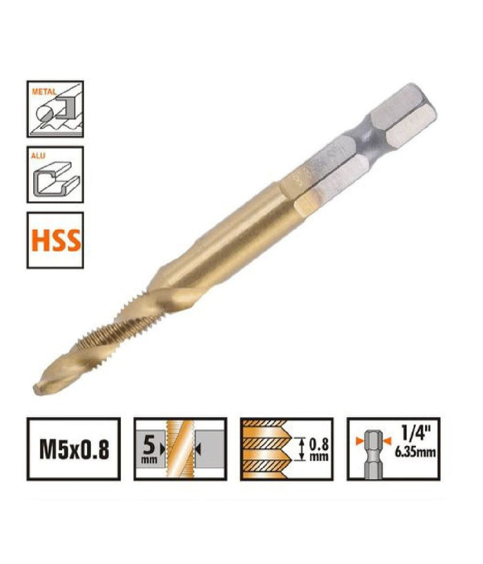 Punta Per Trapano M5x0.8mm In Titanio Hss Con Filettatura Metrica Metallo 57211         