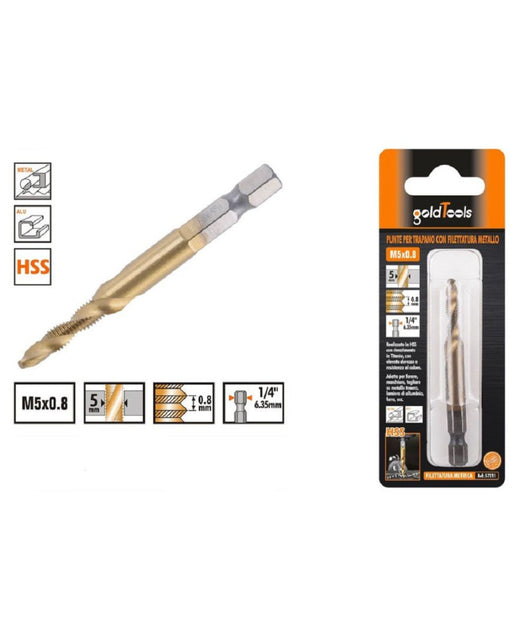 Punta Per Trapano M5x0.8mm In Titanio Hss Con Filettatura Metrica Metallo 57211         