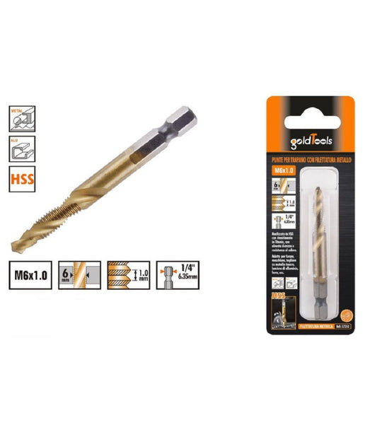 Trade Shop - Punta Per Trapano M6x1.0 Mm In Titanio Hss Con Filettatura Metrica Metallo 57212 -