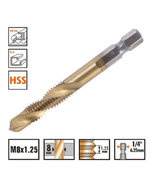 Trade Shop - Punta Per Trapano M8x1.25mm In Titanio Hss Con Filettatura Metrica Metallo 57213 -