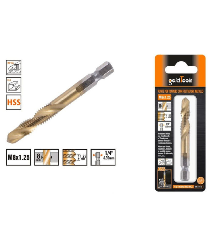 Trade Shop - Punta Per Trapano M8x1.25mm In Titanio Hss Con Filettatura Metrica Metallo 57213 -