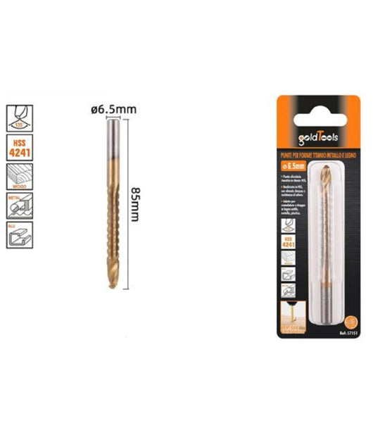Punta Trapano Elicoidale à¸6.5mmx85mm In Titanio Hss 4241 Per Metallo Legno 57151         
