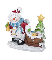 Pupazzo Di Neve Con Sacco Scena Natalizia 12cm In Poliresina Modello Casuale         
