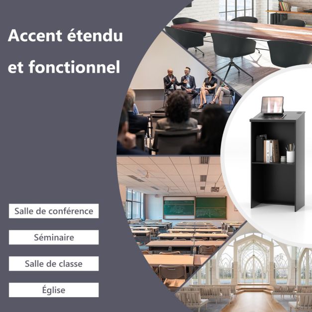 Leggio da podio da 46 pollici, supporto per hostess con ripiano e fori per cavi, leggio in legno per ristorante, ufficio, chiesa, nero 20_0005357