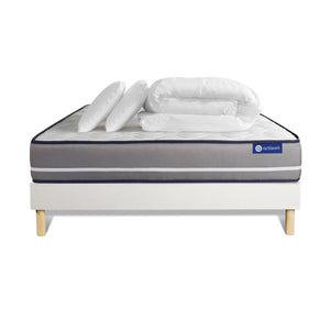 Pacchetto letto completo - Materasso 180x200cm + Box spring con doghe (kit) + 2 cuscini + Piumino - Actiflex Pur