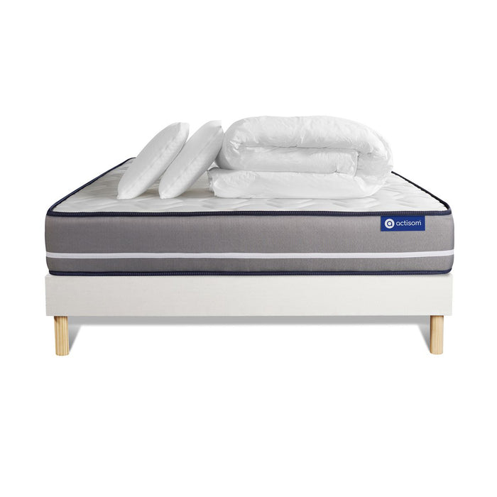 Pacchetto letto completo - Materasso 140x190cm + Box spring con doghe (in kit) + 2 cuscini + Piumino - Actiflex Pur