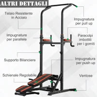 Power Tower Pieghevole, Stazione Fitness Multifunzione Regolabile in 7 Posizioni con Sbarra Trazioni, Dip Station, Pull UP Station e Panca Piana in Acciaio, per Home Gym Casa, Portata 150kg