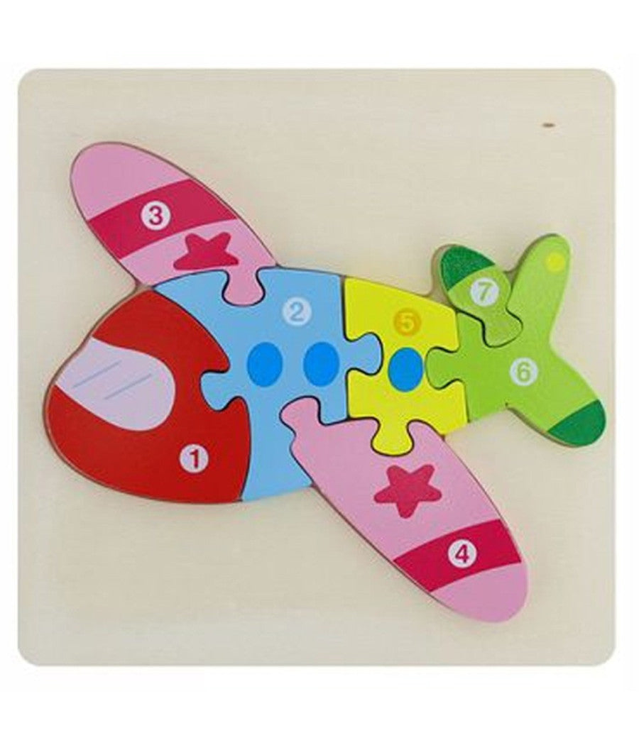 Puzzle 3d Blocchi Legno Forma Aereo Educativo Colorato Gioco Bambini Aereoplano         