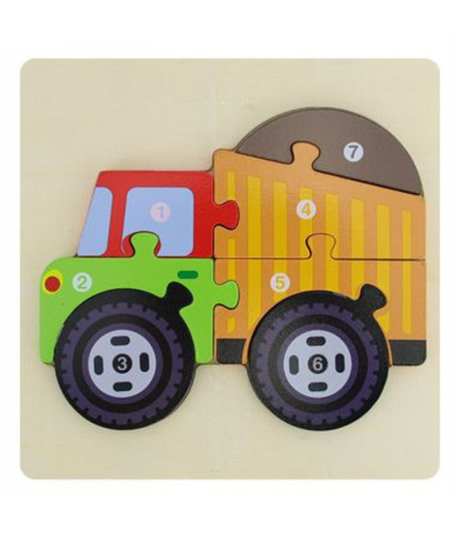 Puzzle 3d Blocchi Legno Forma Di Camion Educativo Colorato Gioco Bambini Animali         