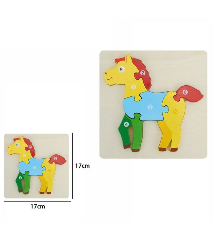 Puzzle 3d Blocchi Legno Forma Di Cavallo Educativo Colorato Gioco Bambini Animali         