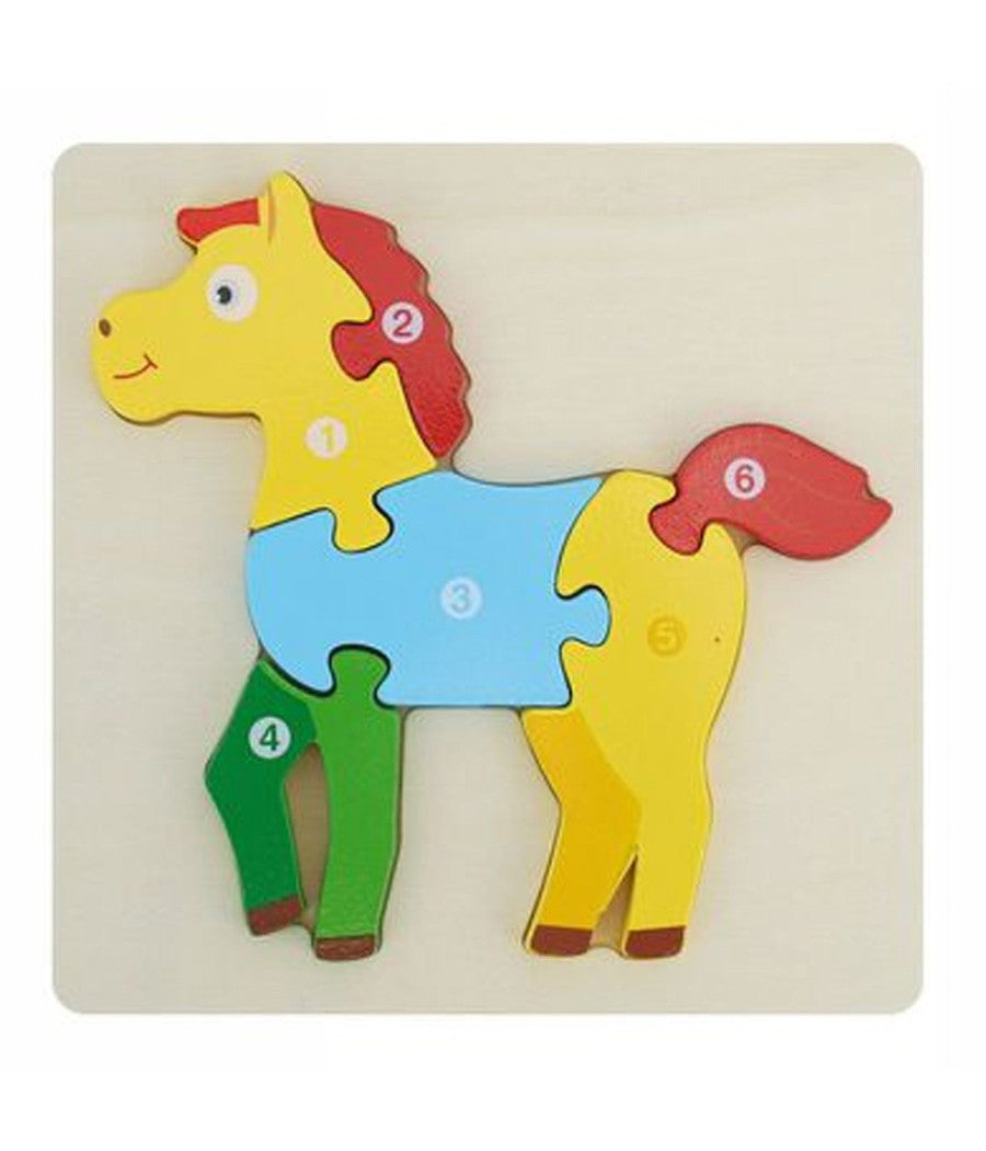Puzzle 3d Blocchi Legno Forma Di Cavallo Educativo Colorato Gioco Bambini Animali         