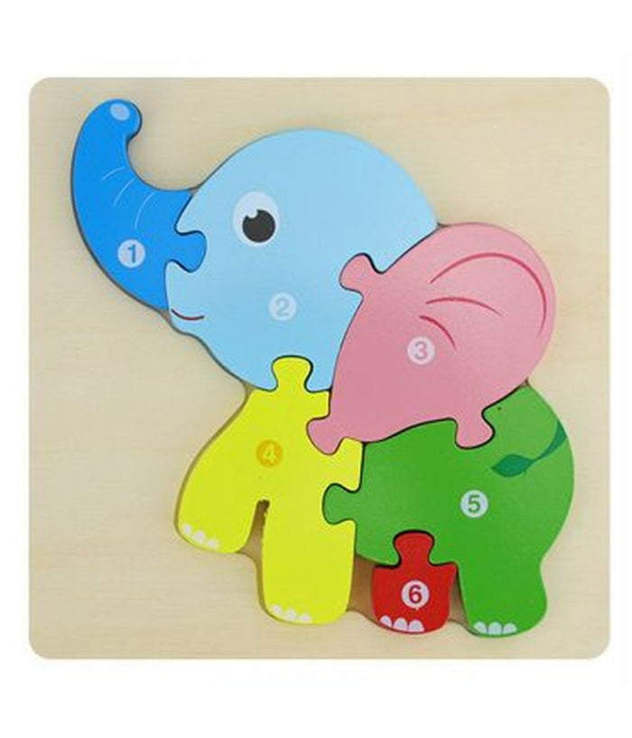 Puzzle 3d Blocchi Legno Forma Di Cavallo Elefante Colorato Gioco Bambini Animali         