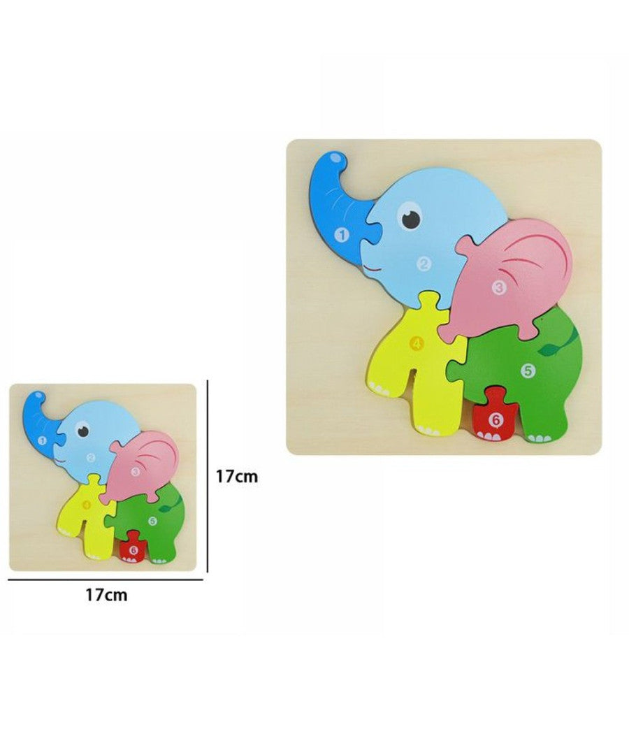 Puzzle 3d Blocchi Legno Forma Di Cavallo Elefante Colorato Gioco Bambini Animali         