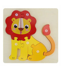 Puzzle 3d Blocchi Legno Forma Di Leone Educativo Colorato Gioco Bambini Animali         