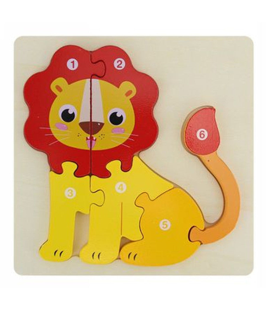 Puzzle 3d Blocchi Legno Forma Di Leone Educativo Colorato Gioco Bambini Animali         