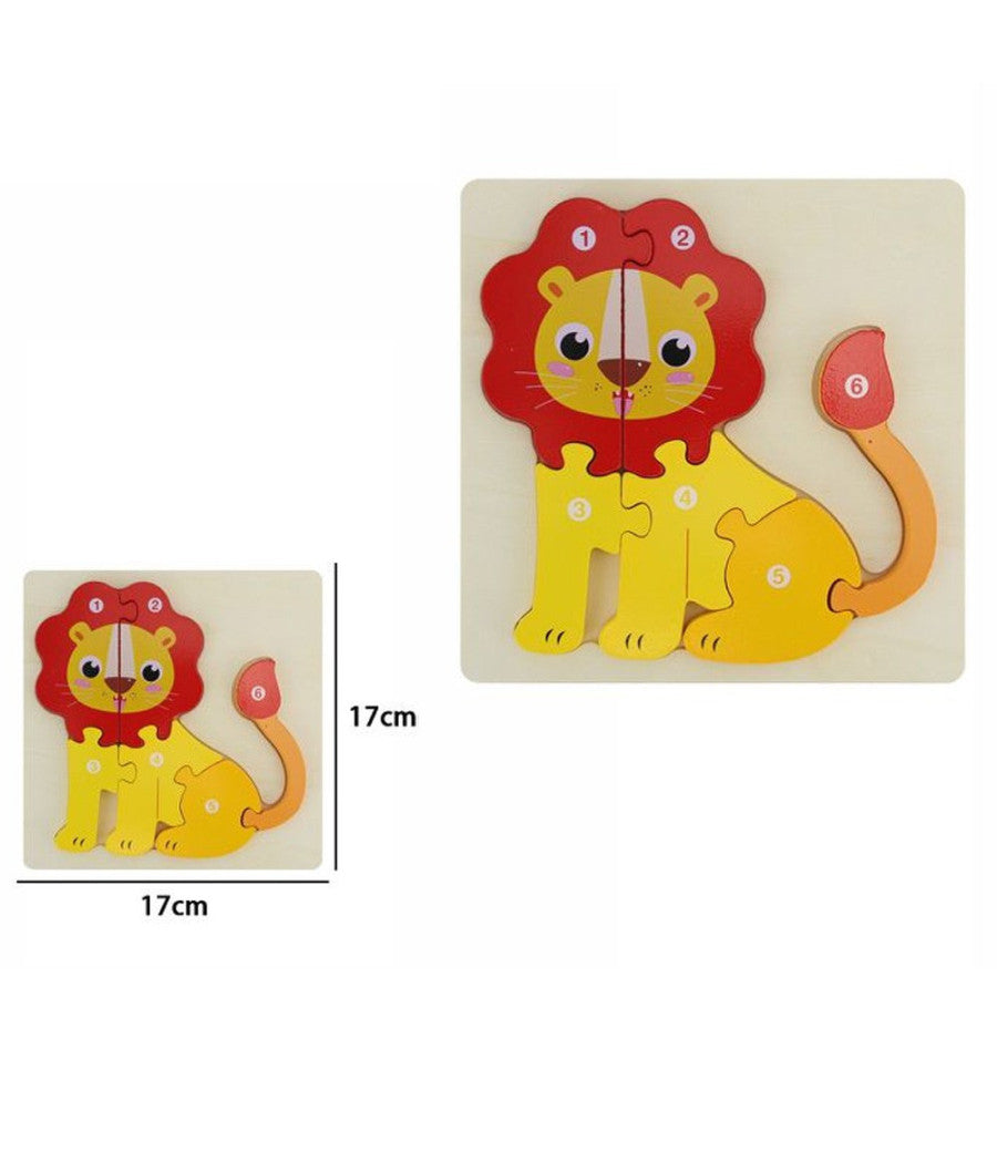 Puzzle 3d Blocchi Legno Forma Di Leone Educativo Colorato Gioco Bambini Animali         