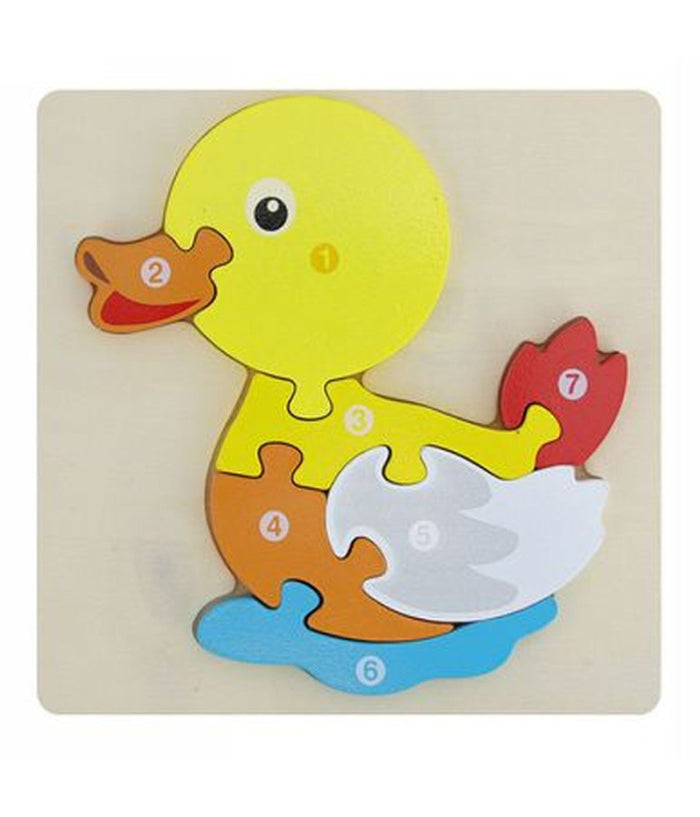 Puzzle 3d Blocchi Legno Forma Di Papera Educativo Colorato Gioco Bambini Animali         