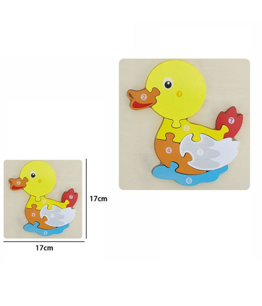 Puzzle 3d Blocchi Legno Forma Di Papera Educativo Colorato Gioco Bambini Animali         