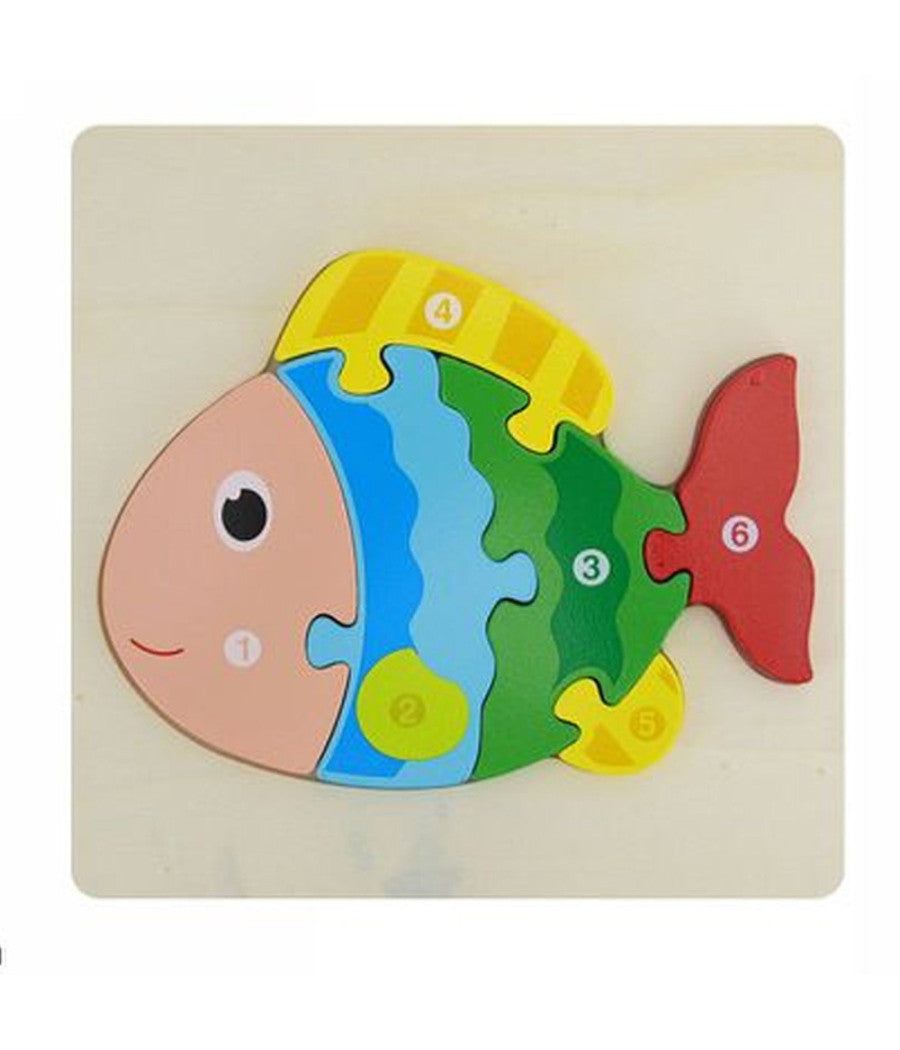 Puzzle 3d Blocchi Legno Forma Di Pesce Educativo Colorato Gioco Bambini Animali         