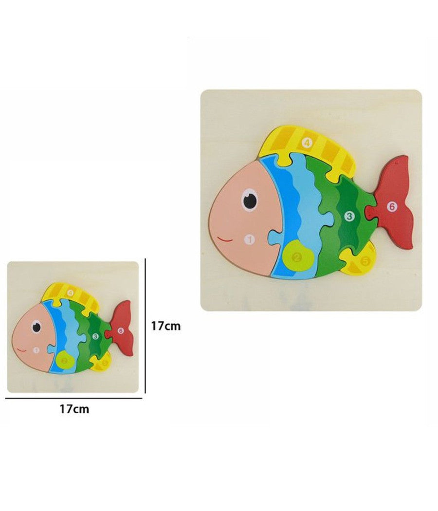 Puzzle 3d Blocchi Legno Forma Di Pesce Educativo Colorato Gioco Bambini Animali         