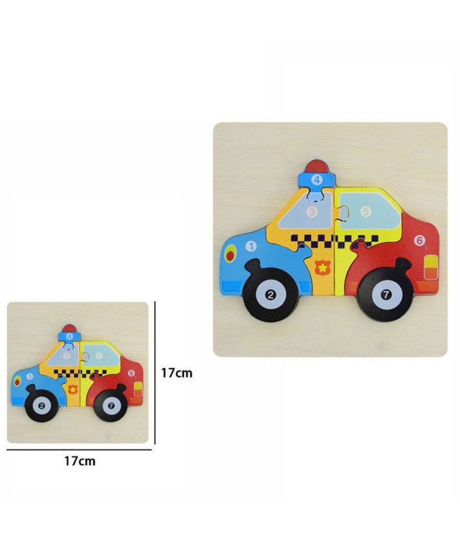 Puzzle 3d Blocchi Legno Forma Macchina Polizia Educativo Colorato Gioco Bambini         