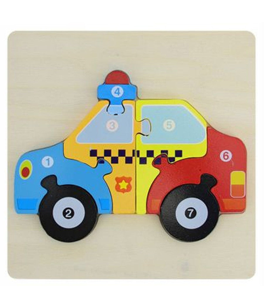 Puzzle 3d Blocchi Legno Forma Macchina Polizia Educativo Colorato Gioco Bambini         