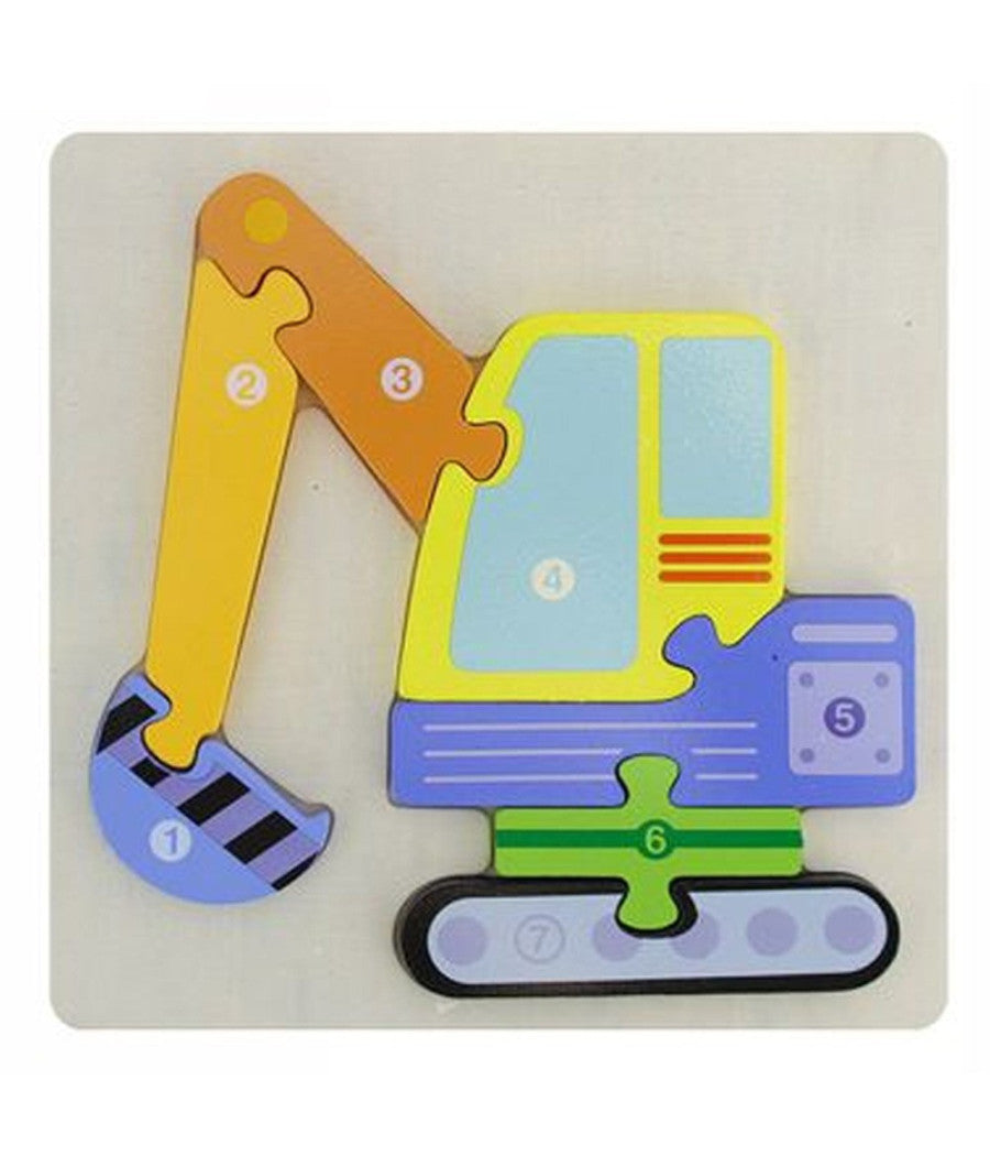 Puzzle 3d Blocco Legno Forma Escavatore Educativo Colorato Gioco Bambini Animali         