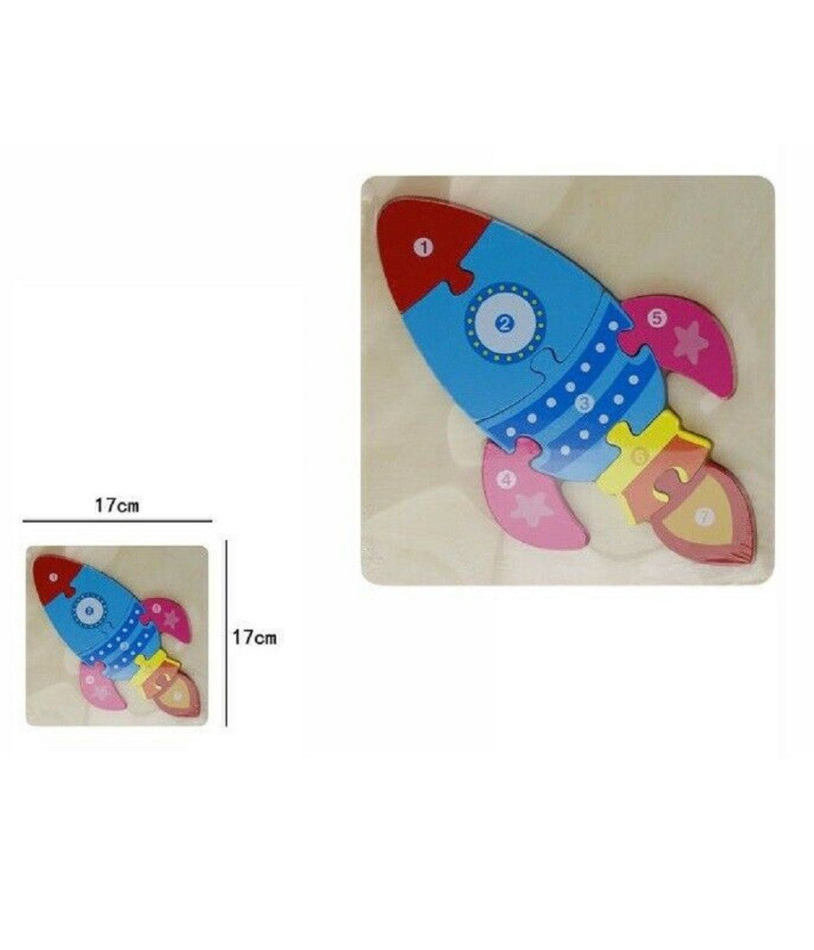 Puzzle 3d In Legno Forma Di Razzo Colorato Gioco Bimbi Bambini Imparare 07325         
