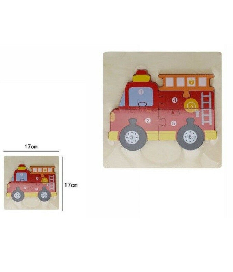 Puzzle 3d Legno Forma Di Macchina Dei Pompieri Colorato Gioco Bimbi Bambini 07328         