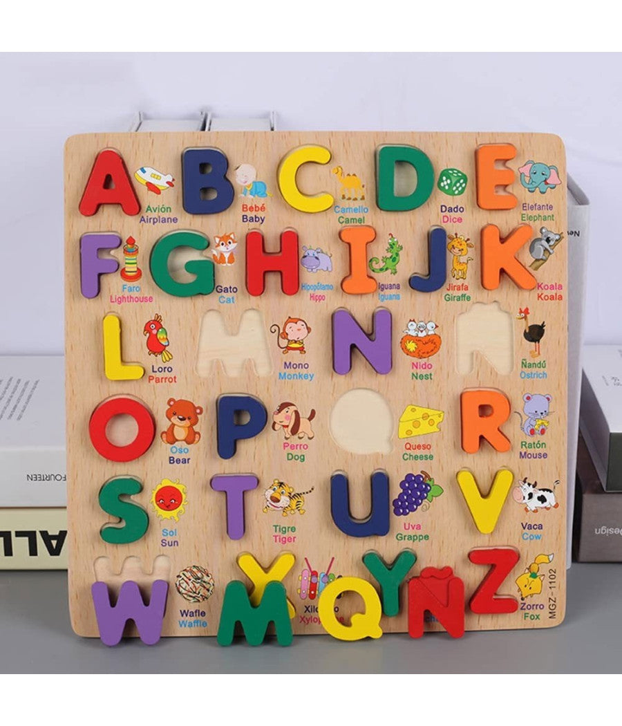 Puzzle Alfabeto 3d Giocattolo Educativo Bambini Puzzle 3d Lettere Legno Colorate         